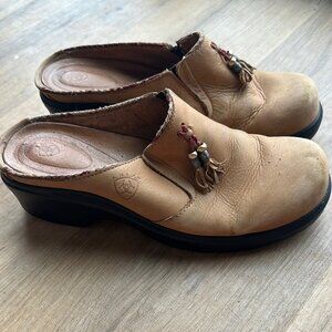 Brown Leather Slip on Tassel Clogs Womens US Size 9 casual western wedge